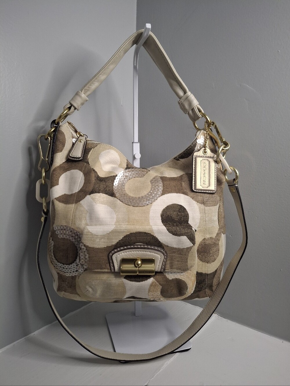 Coach Kristin Sequin Op Art Convertible Hobo Crossbody Bag EUC